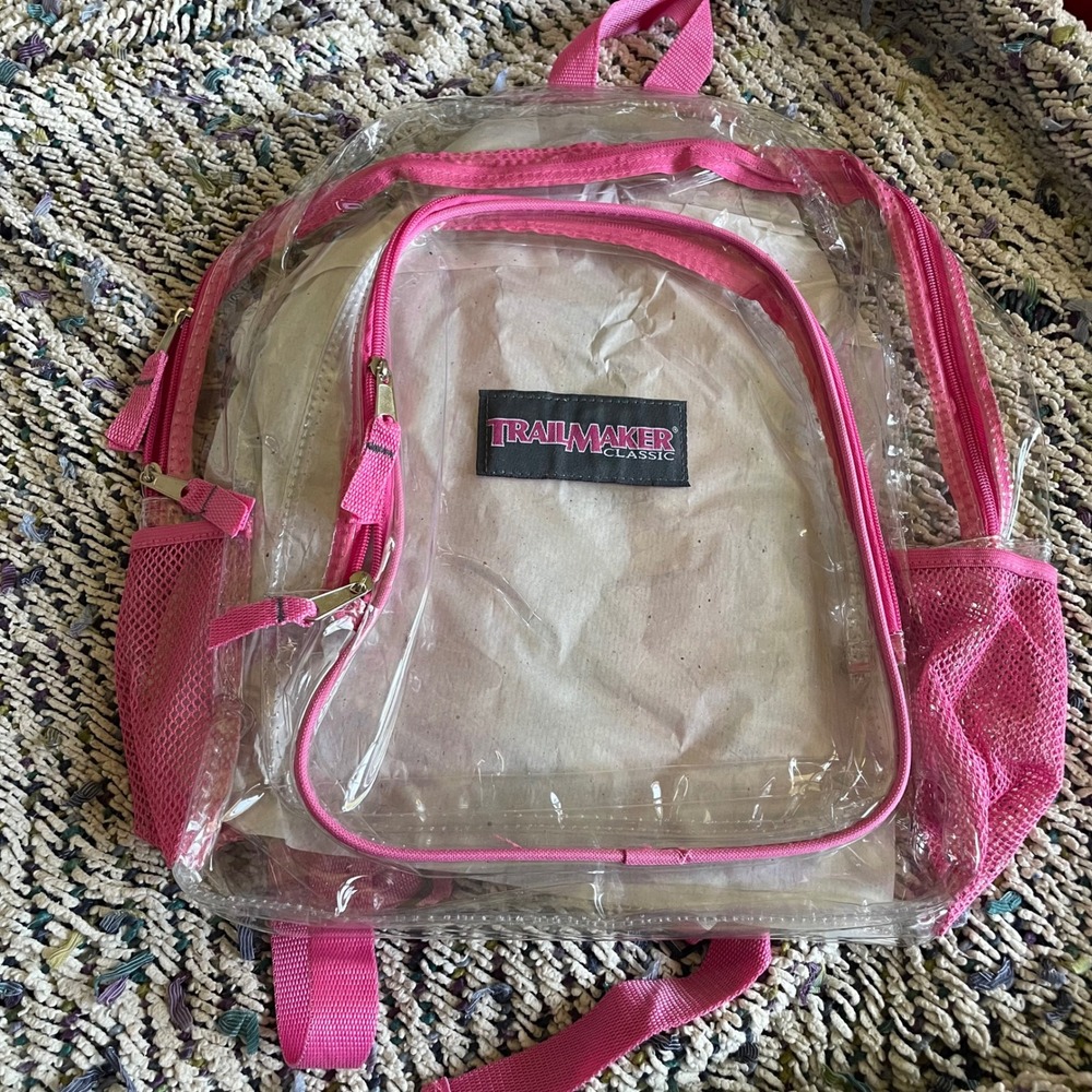 Trailmaker Classic Clear Large Backpack Pink Trim Transparent School Stadium Bag